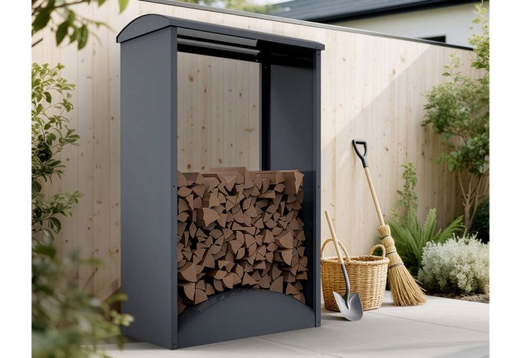 Bûcher en acier thermolaqué anthracite – 98 x 52 x 160 cm