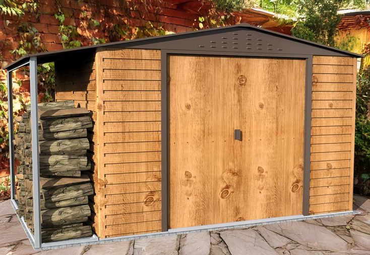 Abri de jardin en métal effet bois avec auvent Duramax Alpine 8,3 m²
