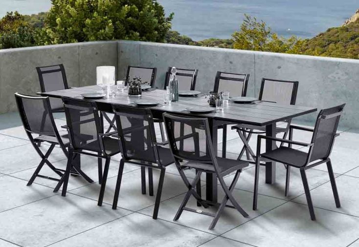 Salon de Jardin HPL Star : Table Extensible + 6 Fauteuils + 4 Chaises