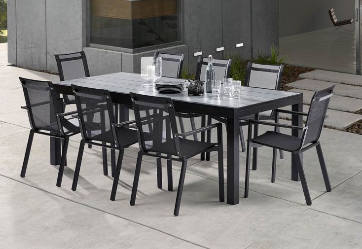 Salon de Jardin HPL Star : Table Extensible Alu + 8 Fauteuils