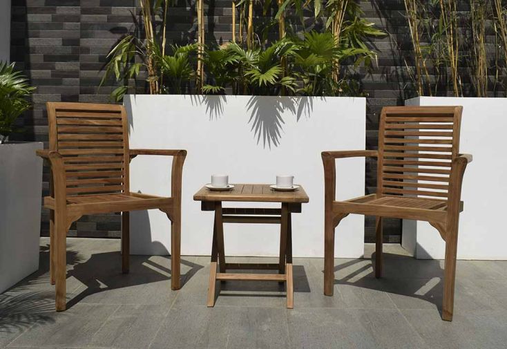 Salon de jardin 2 places en bois de teck 2 fauteuils + table basse
