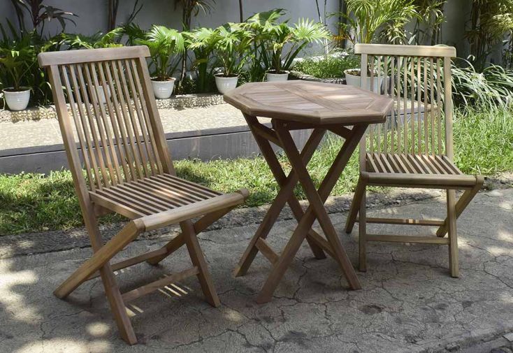 Salon de jardin 2 places en bois de teck 2 chaises + table pliables