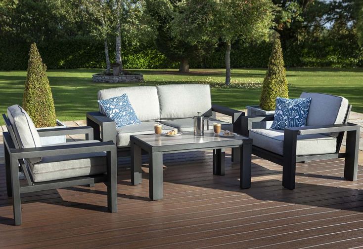 Salon de jardin design haut de gamme en aluminium et en teck