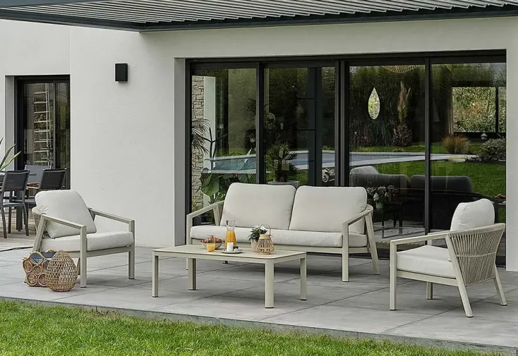 Salon de jardin 5 places en aluminium grège – Kelia