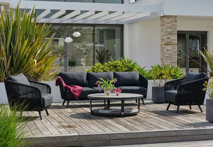 Salon de jardin 5 places en aluminium et corde tissée – Biarritz