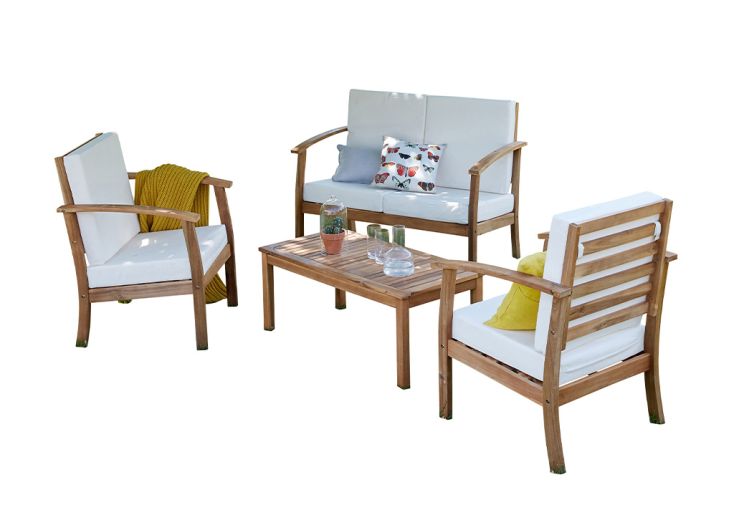 Salon de jardin 6 places acacia – 1 canapé, 1 table basse 2 fauteuils