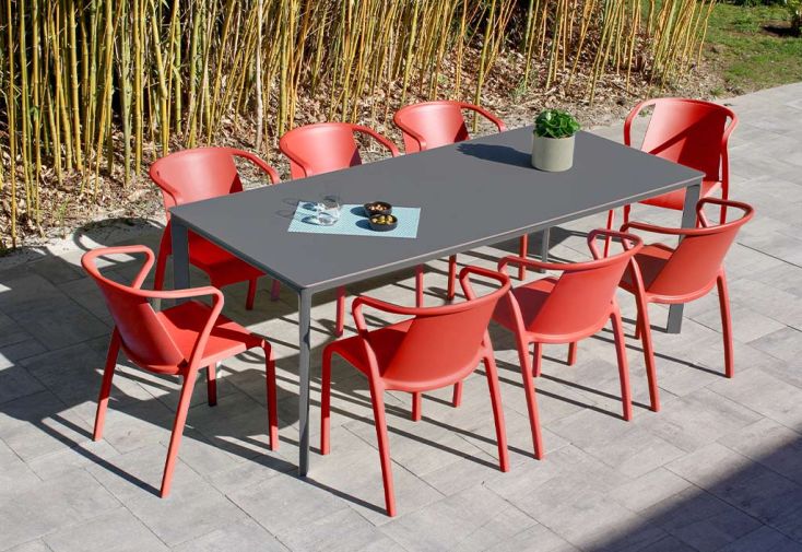 Salon de jardin : 1 table aluminium 200 x 90 cm anthracite + 8 fauteuils – Fado