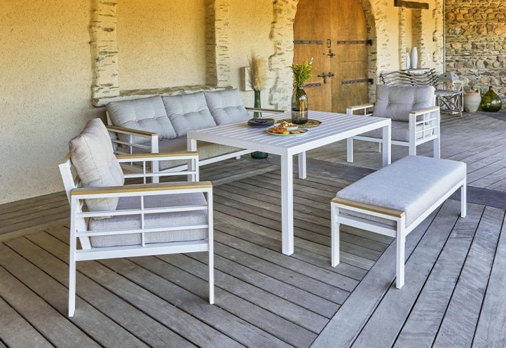 Salon de Jardin Haut 7 Places en Aluminium Cayenne Blanc