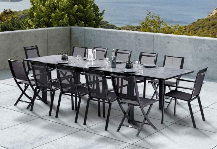 Salon de Jardin HPL Star : Table Extensible + 8 Fauteuils + 4 Chaises