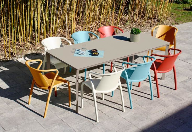 Salon de jardin : 1 table aluminium 200 x 90 cm taupe + 8 fauteuils – Fado