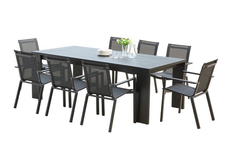 Salon de jardin aluminium 8 personnes : table 220 x 100 cm + 8 fauteuils