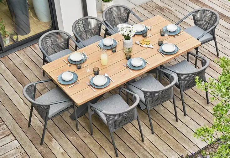 Salon de jardin aluminium anthracite : table 220 cm + 8 fauteuils - Kelia
