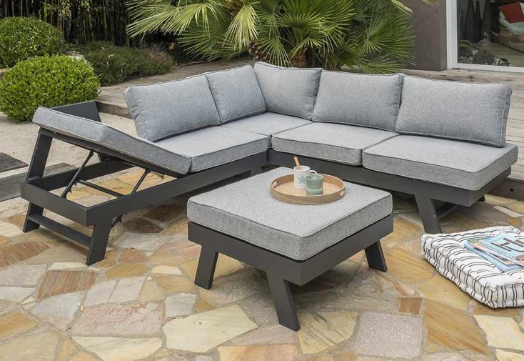 Salon de Jardin d'Angle Aluminium Gris Anthracite New-York - DCB Garden