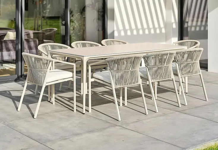 Salon de jardin aluminium grège : table 200 cm + 8 fauteuils - Tigua