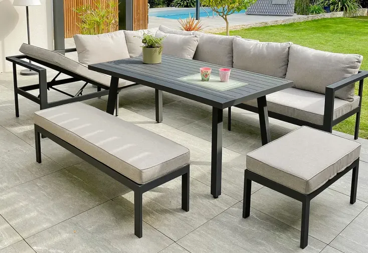 Salon de jardin 9 places en aluminium noir – Antalya