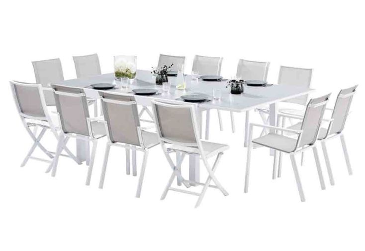 Salon de Jardin Carré Whitestar : 1 Table Extensible + 8 Fts + 4 Chs