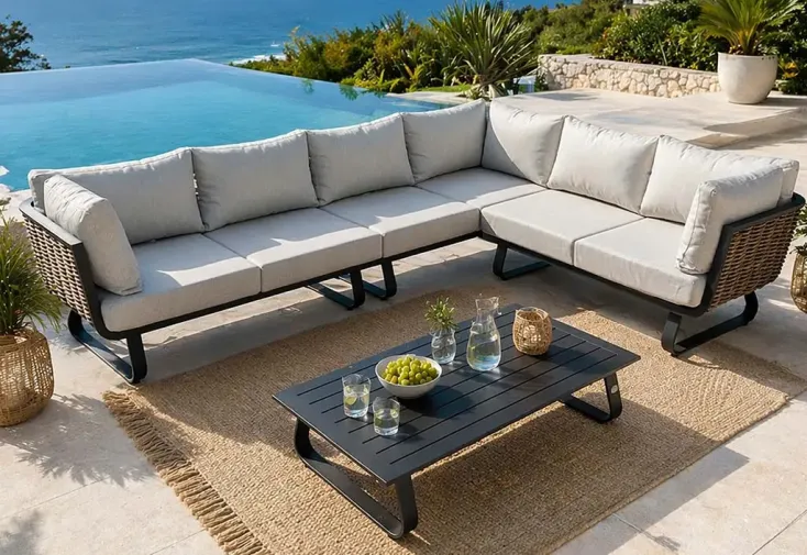 Salon de jardin d’angle 6 places en aluminium – Kumla