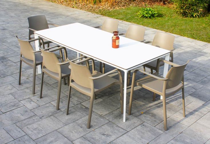 Salon de jardin : 1 table aluminium 200 x 90 cm + 8 fauteuils – Dock