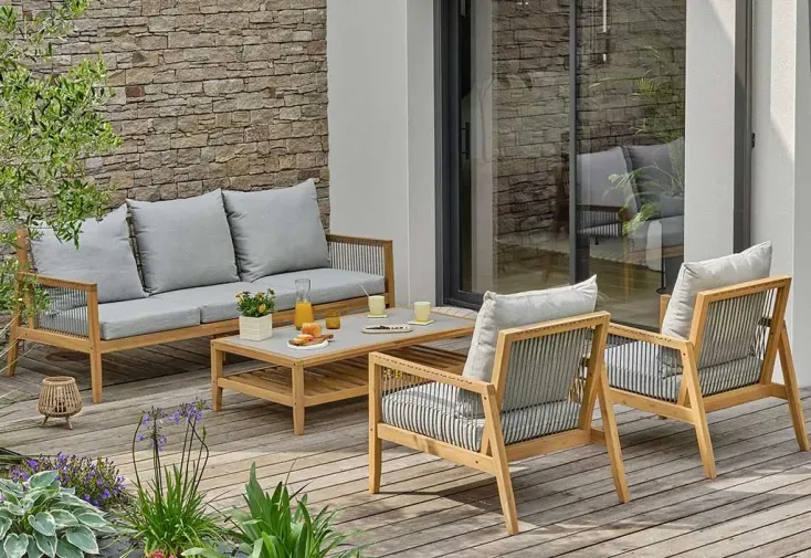 Salon de jardin 5 places en bois d’acacia – Funa