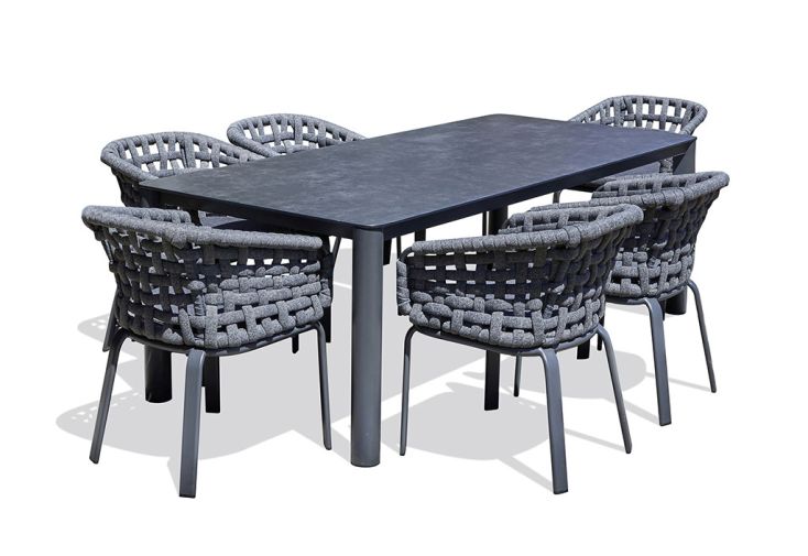 Salon de jardin haut 6 places en aluminium et corde tressée - Camargue