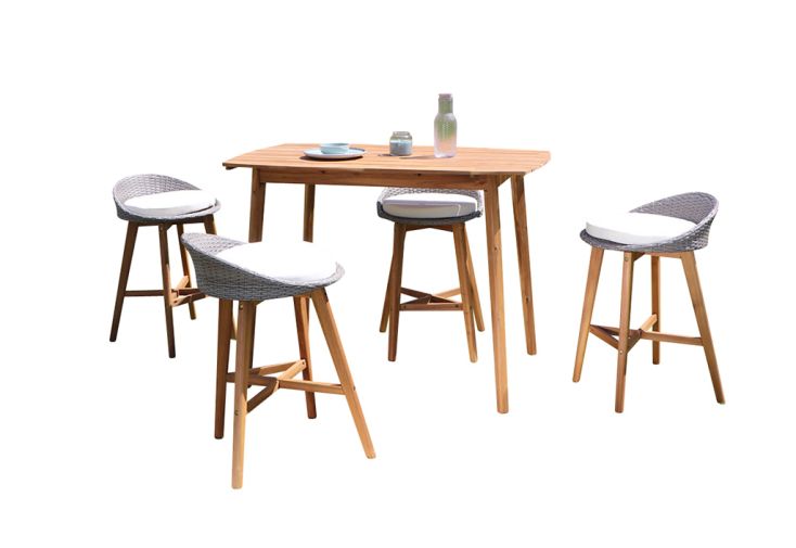Salon de jardin en hauteur en bois d'acacia – 1 table et 4 chaises