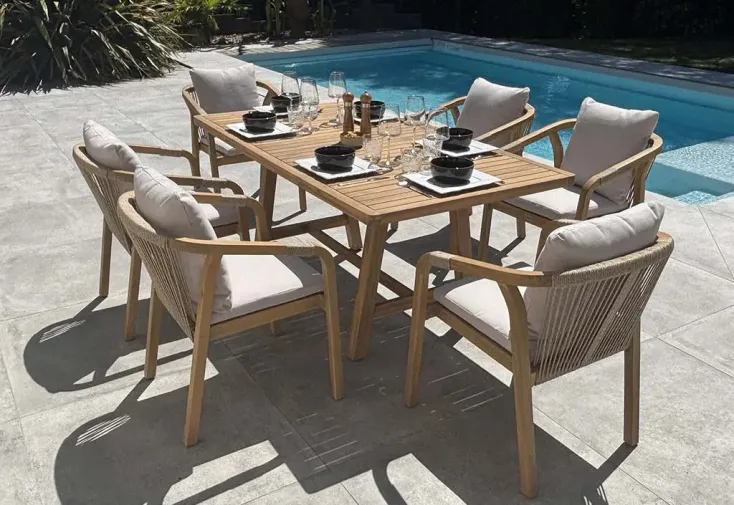 Ensemble repas de jardin 6 places en bois d’acacia – Serena