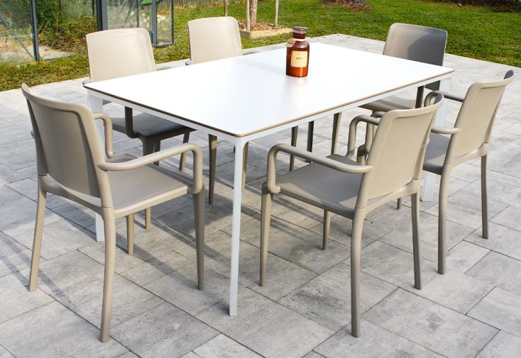 Salon de jardin : 1 table aluminium 160 x 90 cm + 6 fauteuils – Hall