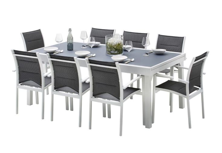 Salon de Jardin Modulo : Table Extensible + 8 Fauteuils