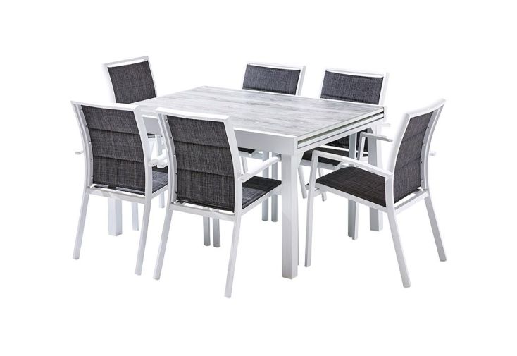 Table de jardin et 6 chaises aluminium plateau en plastique blanc