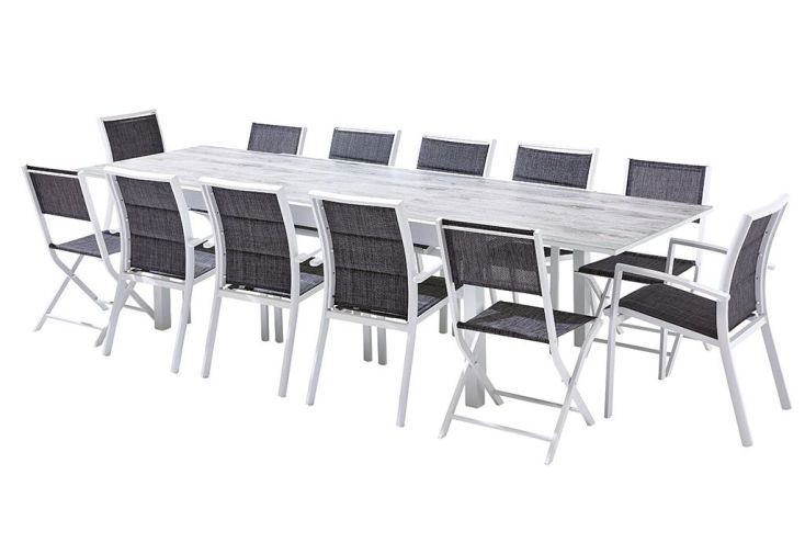 Salon de Jardin Aluminium : Table Extensible 200/320 cm + Fauteuils
