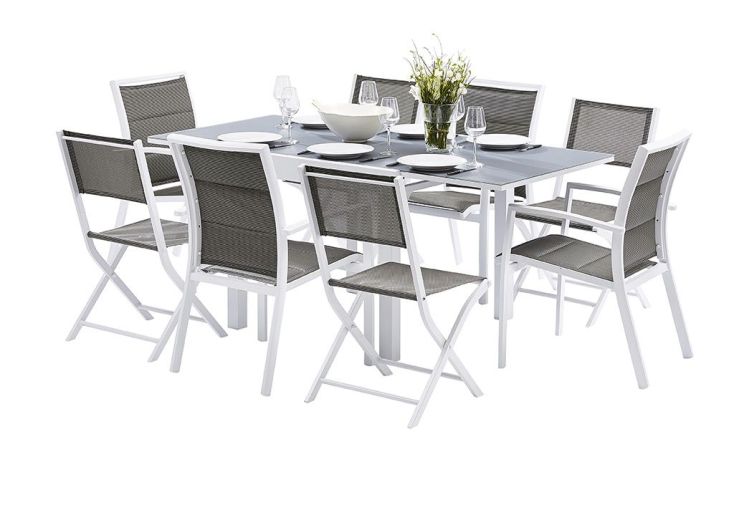 Salon de Jardin Modulo : Table Extensible + 4 Fauteuils + 4 chaises