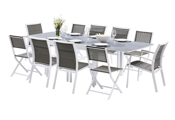 Salon de Jardin Modulo : Table Extensible + 6 Fauteuils + 4 Chaises