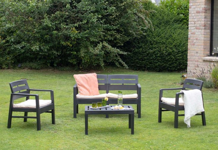 Salon de Jardin Java : 1 Sofa 2 Pl + 2 Fts + 1 Table