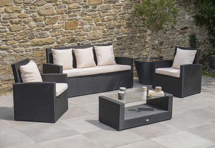 Salon de jardin en Résine Tressée : 1 Canapé + 2 Fts + 1 Table Basse