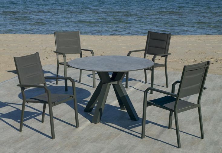 Salon de jardin : table Ø120 cm + 4 fauteuils de jardin - Valonia