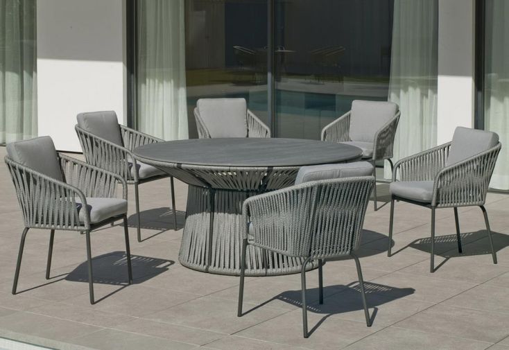 Salon de jardin : table de jardin Ø150 cm + 6 fauteuils de jardin - Rhodos