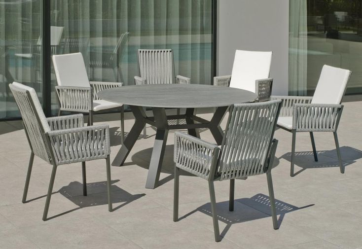 Salon de jardin : table de jardin Ø150 cm + 6 fauteuils de jardin - Veneto