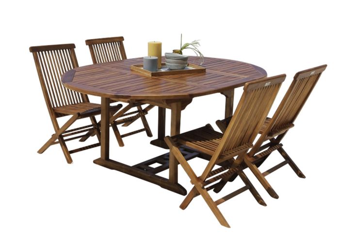 Salon de jardin en bois de teck – 1 table 170 cm et 4 chaises
