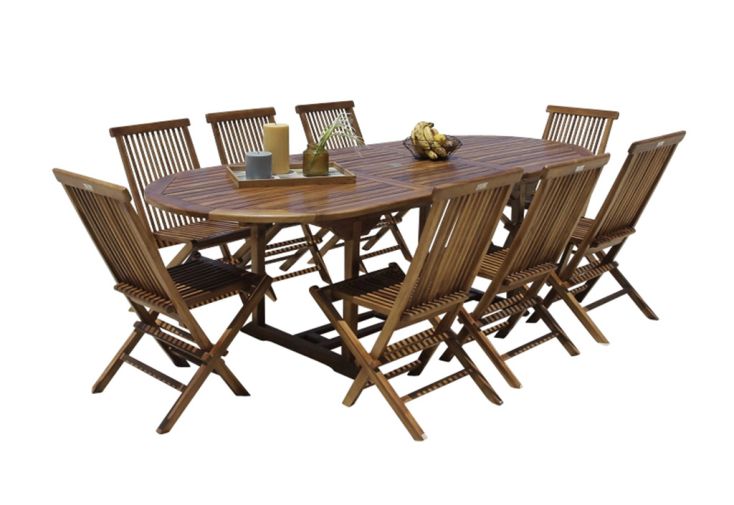 Salon de jardin en bois de teck – 1 table 240 cm et 8 chaises