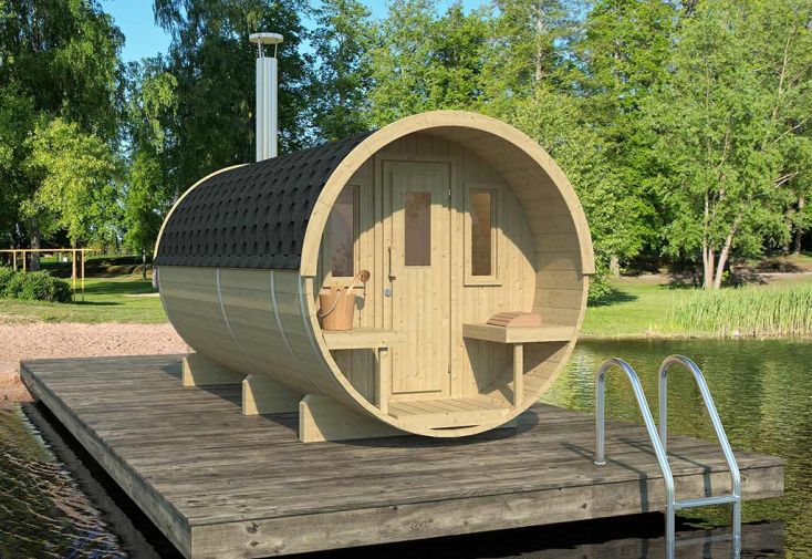 Sauna d’extérieur en bois brut Barrel 400 - 8,2 m²