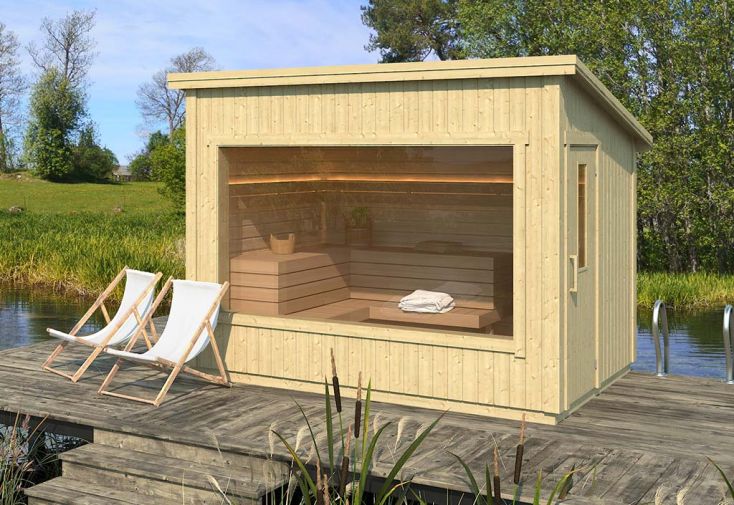 Sauna d’extérieur isolé en bois brut Kalle - 7,6 m²