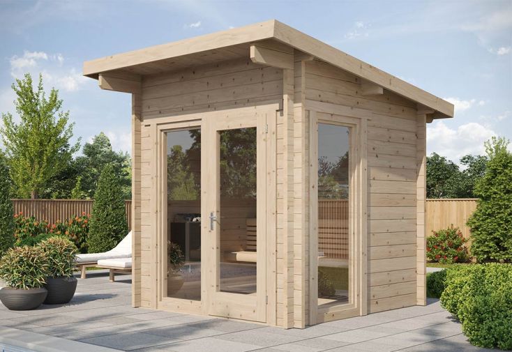Sauna d’extérieur en bois brut Cube Panorama - 5,6 m²
