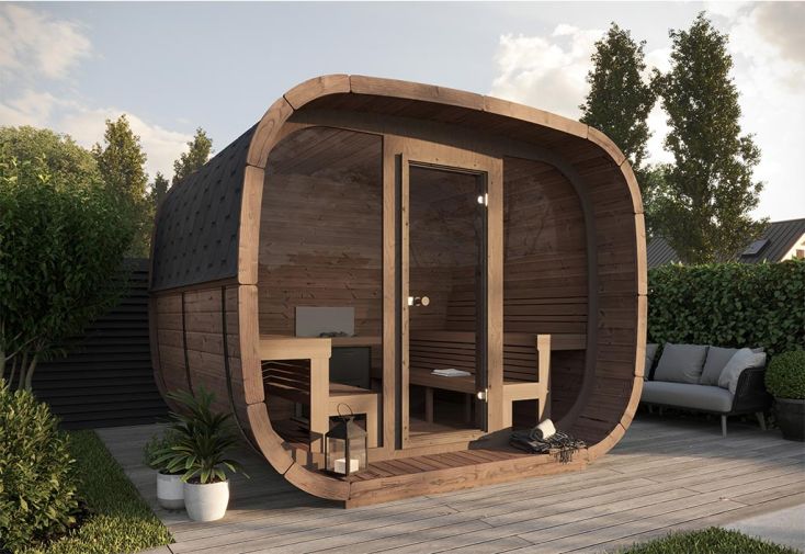 Sauna d’extérieur en bois traité Cubus Premium - 7,2 m²