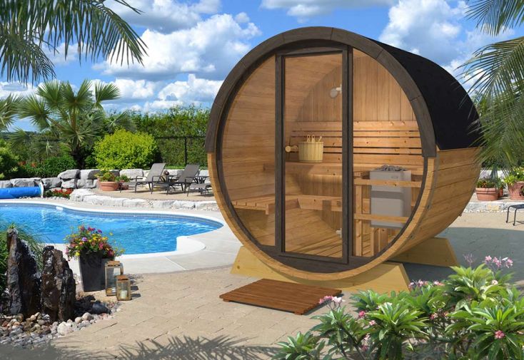 Sauna Extérieur Tonneau en Bois et Verre 2/3 Personnes 200 cm – Pool