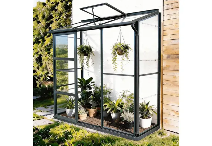 Serre de jardin adossée en verre Lams 1,3 m² - Melissa anthracite