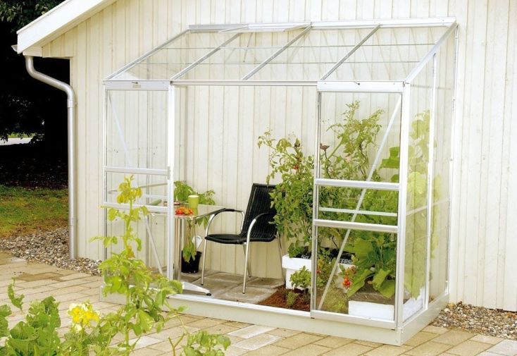 Serre de jardin adossée en verre Lams 3,3 m² - Melissa alu naturel