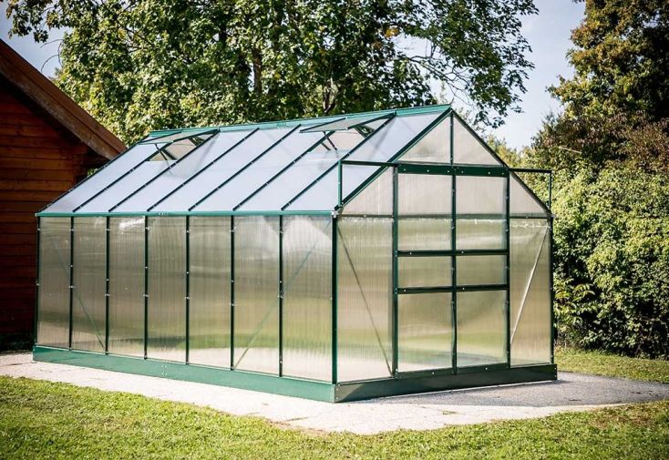 Serre de Jardin Polycarbonate 10,37m² avec Base + 4 Lucarnes - Habrita