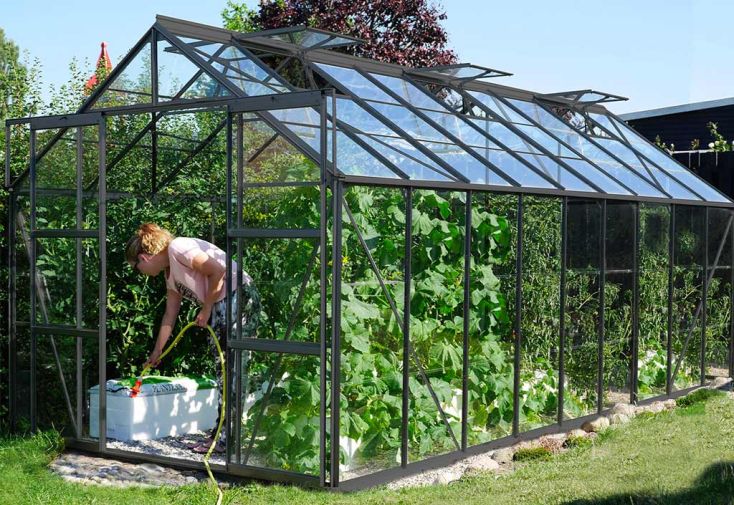 Serre de jardin en verre trempé Lams 14,3 m² - Laurus anthracite