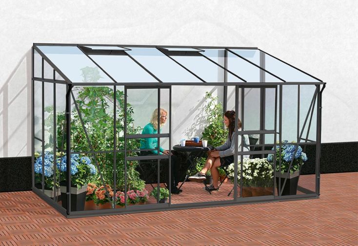 Serre de jardin adossée en verre Lams 7,2 m² - Melissa anthracite
