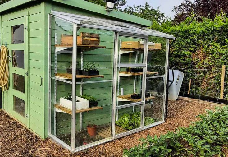 Serre de jardin adossée en verre Lams 1,3 m² - Melissa alu naturel